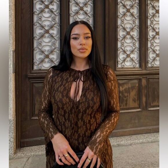 ZARA BOHO LONG LACE DRESS - Picture 14 of 16